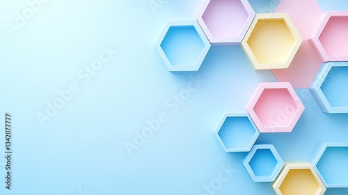 Pastel Hexagons on Light Blue: A Modern Geometric Design