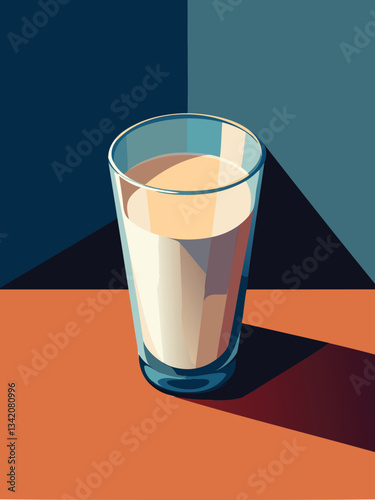Fresh white milk in transparent glass, dairy product, healthy beverage, vector illustration