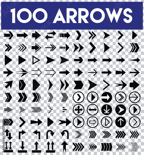 Arrow icon set. Arrow. Cursor. Collection different arrow signs. Black arrows icons. Cursor. Modern simple arrows. 100 Arrows. Vector illustration eps	
