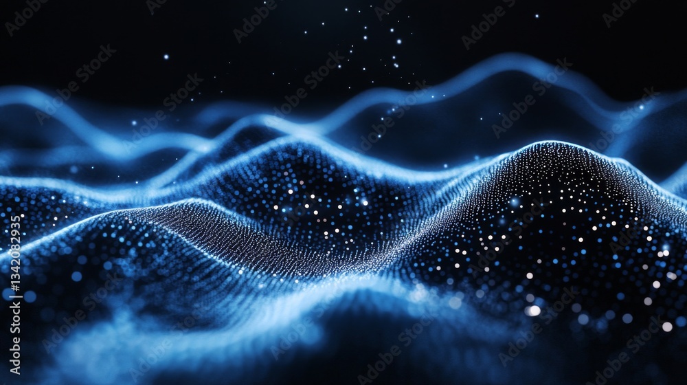 Abstract Blue Particle Wave Background