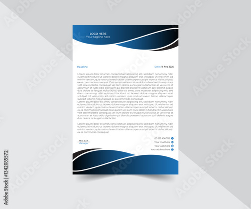 Modern Corporate Letterhead Design with Blue Waves for Business Branding
