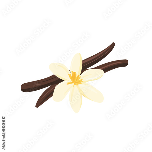 A Simple flat 2D icon vanilla branch and flower isolated on a transparent background, vector, flat design, animation design, simple flat 2D icon, minimalist design, clipart, illustration