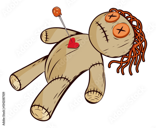 Voodoo Doll with Pin and Heart Symbol Illustration