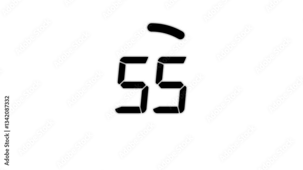 One minute countdown timer with circle, counting from one one minute to zero, digital clock, 60 second countdown, black background footage