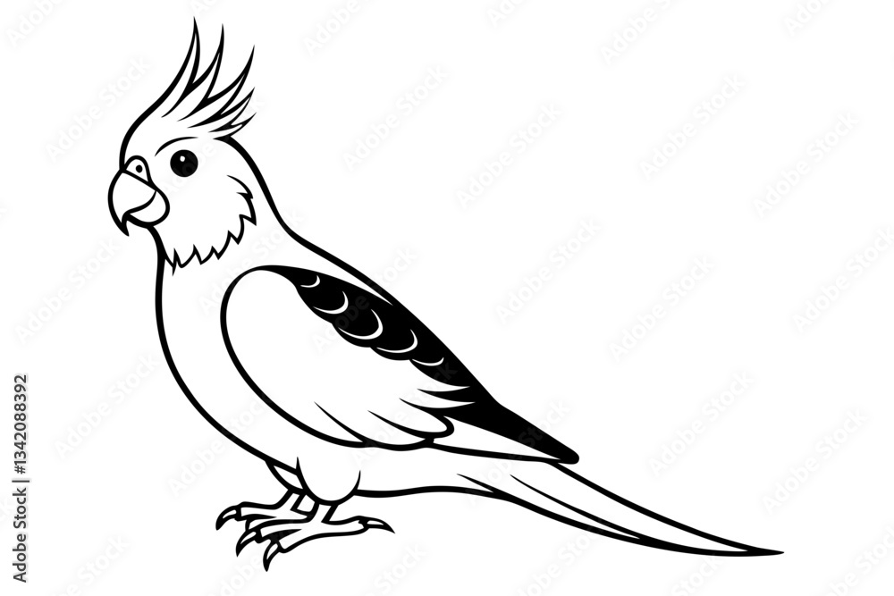 Obraz premium cockatiel line art silhouette vector illustration