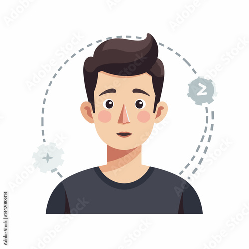 Young man with uncertain expression in flat vector illustration, character design
