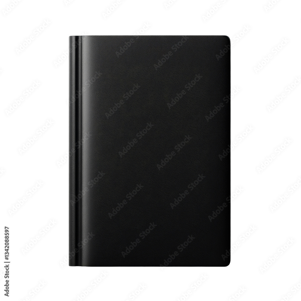 Black book with a smooth cover and simple design lays flat and closed on display Black book with a smooth cover and simple design lays flat and closed on display