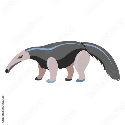 Anteater: a unique depiction of an anteater, with its distinctive snout and long tail. The image uses simplified shapes and colors, creating a playful yet informative visual representation.