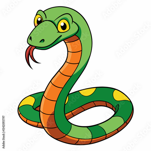 Playful Emerald Viper: A vibrant green snake slithers gracefully, its animated form radiating a cartoon charm. The engaging design invites a whimsical exploration into the world of reptiles. 