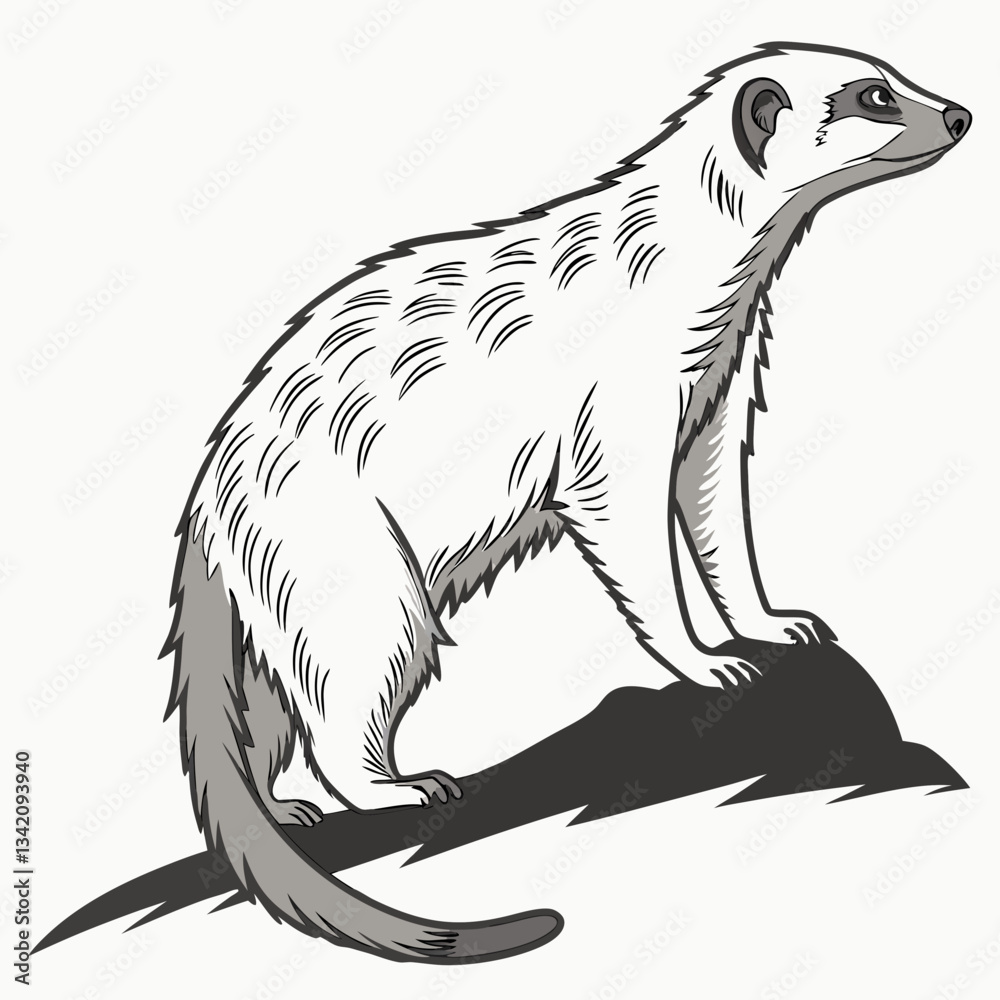 Fototapeta premium Alert Meerkat: A meerkat stands tall, vigilant and watchful, with a keen gaze and a pointed, alert expression, showcasing their characteristic curiosity and guarding nature. 