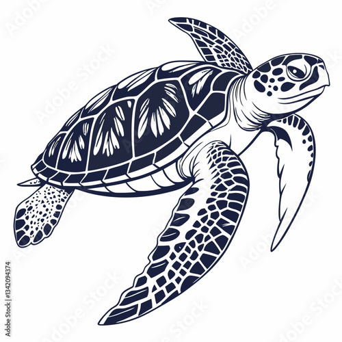 Sea Turtle Silhouette: A stunningly detailed silhouette of a sea turtle with intricate patterns, conveying a sense of serenity, wisdom, and resilience.