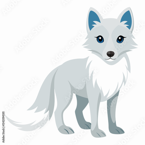 Arctic Fox Illustration: A majestic arctic fox, distinguished by its fluffy white fur and piercing blue eyes, stands tall and poised, showcasing the epitome of beauty and wilderness.