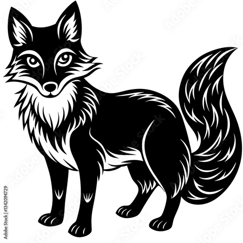 Monochrome Fox Silhouette: A detailed and stylized silhouette of a fox, captured in a clean black and white aesthetic, perfect for various design applications.
