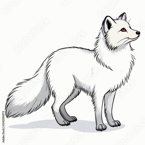 Arctic Fox in Winter Wonderland: An elegant Arctic Fox, its pristine white fur contrasting against the stark landscape of its natural habitat, gazing out into the distance. 