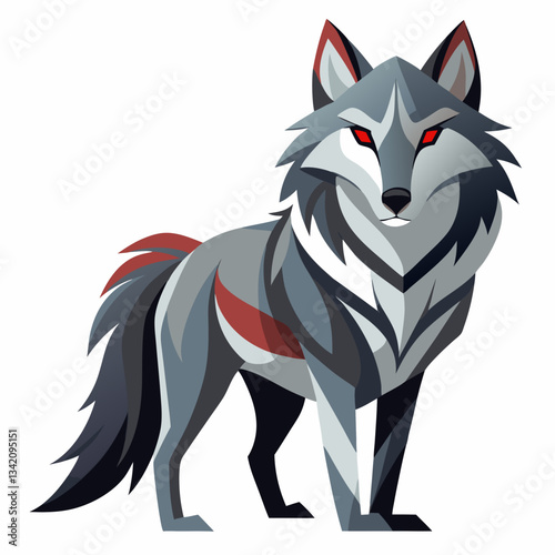 Geometric Wolf Illustration: A stylized geometric wolf illustration with piercing red eyes stands tall, showcasing a bold and modern design concept.