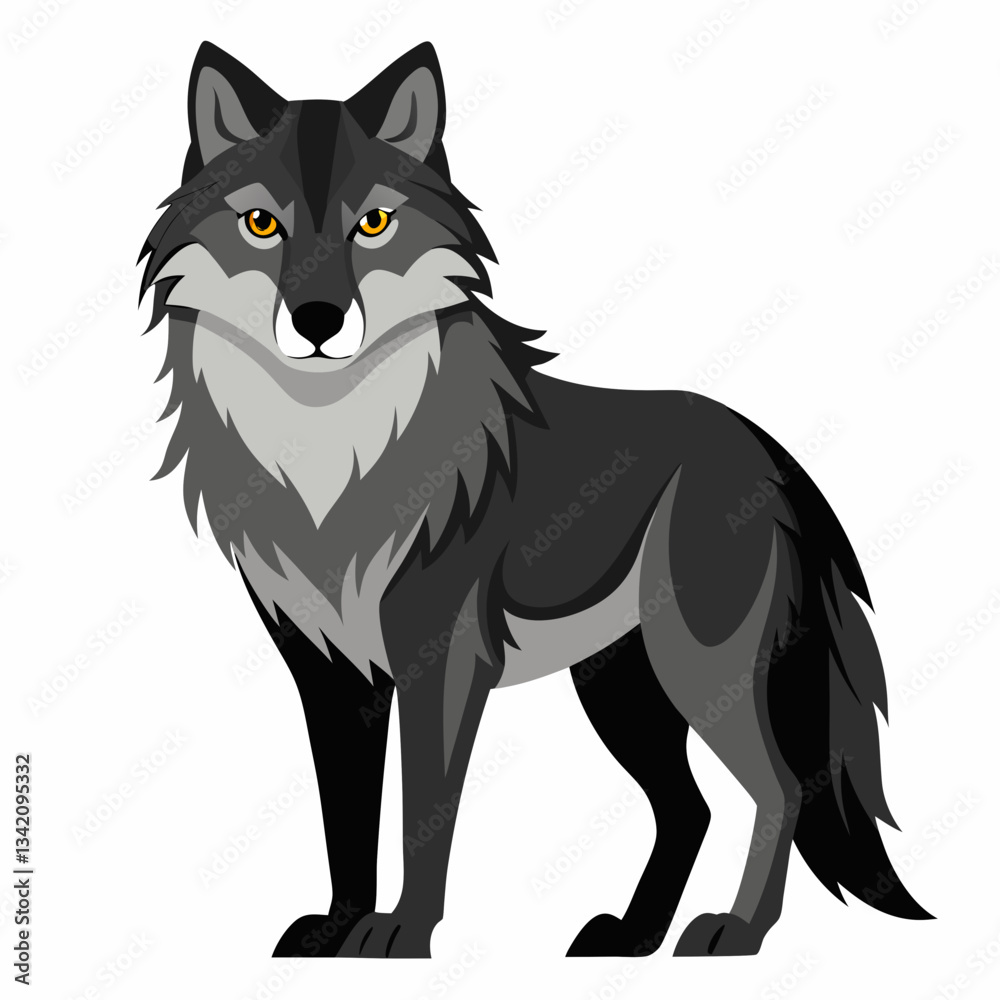 Fototapeta premium Majestic Lone Wolf Portrait: A striking portrayal of a lone wolf, its piercing gaze and composed stance, conveying strength and wilderness, perfectly framed against an evocative backdrop.