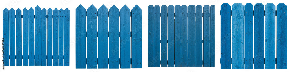 Blue Wooden Fence Panels Isolated - Four variations of a blue wooden fence panel, ideal for design, construction, or home improvement projects. Symbolizing privacy, security, boundaries, protection Blue Wooden Fence Panels Isolated - Four variations of a blue wooden fence panel, ideal for design, construction, or home improvement projects. Symbolizing privacy, security, boundaries, protection
