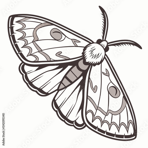 Elegant Insect Silhouette: A captivating illustration of a moth, meticulously designed with delicate patterns and lines, showcasing its intricate wing structure and evoking a sense of mystery.