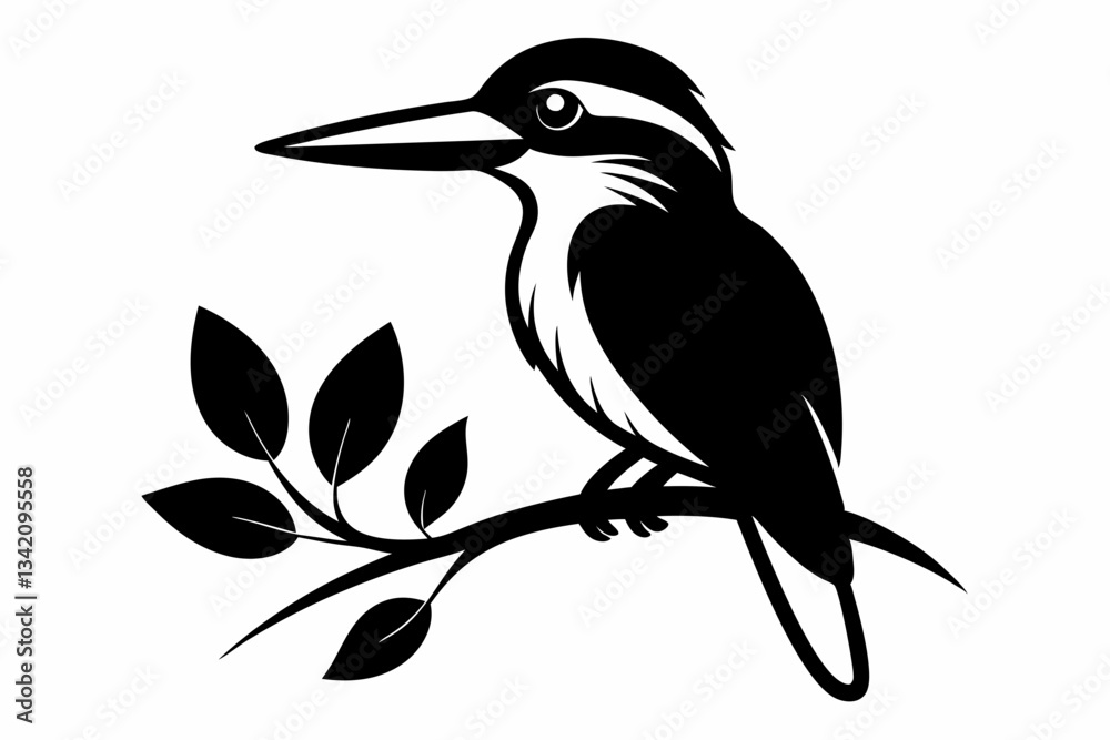 Fototapeta premium kingfisher sitting on a branch line art silhouette vector illustration