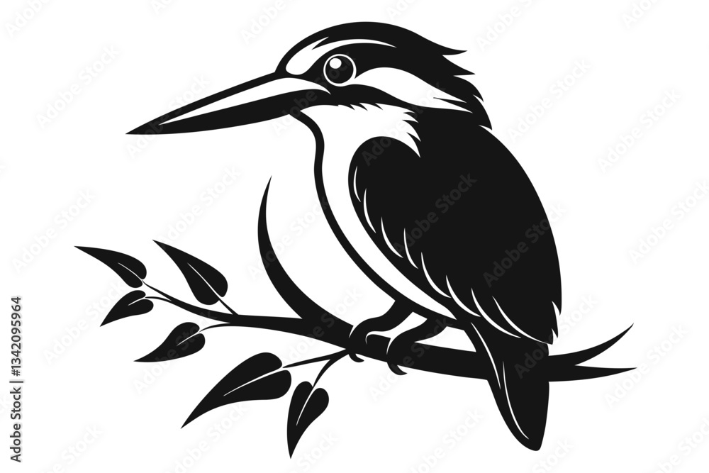 kingfisher sitting on a branch line art silhouette vector illustration kingfisher sitting on a branch line art silhouette vector illustration