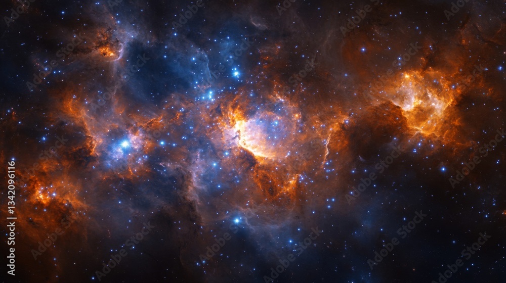 Fototapeta premium Cosmic Nebula in Deep Space with Vibrant Orange and Blue Hues