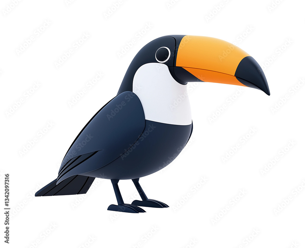 Naklejka premium Toucan with large orange beak a solid black PNG on Transparent Background