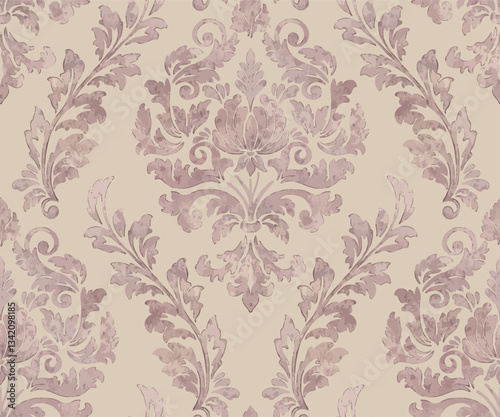 Damask seamless watercolor pattern element. Vector classical luxury old fashioned damask ornament, royal victorian seamless texture for wallpapers, textile. Vintage exquisite floral baroque
