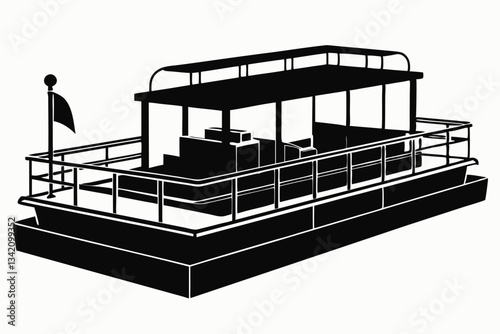pontoon line art silhouette vector illustration