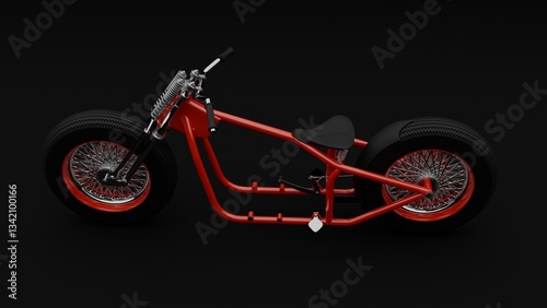 Tableau sur toile 3d rendering motorcycle frame concept bobber style on black background