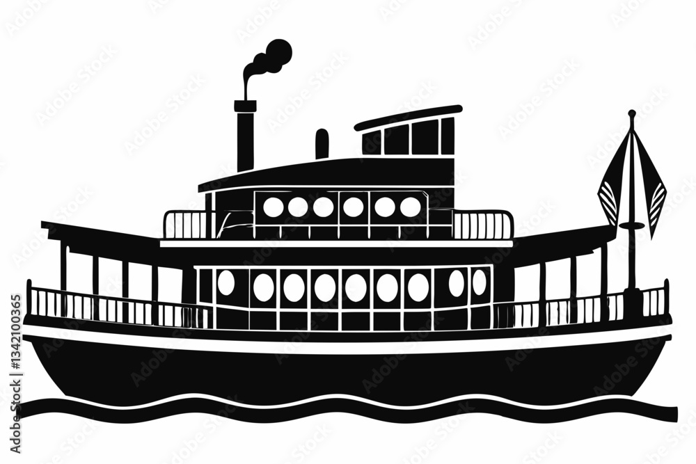 Naklejka premium riverboat line art silhouette vector illustration