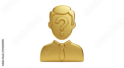 Isolated Golden Man Head with Question Mark, Anonymous Person