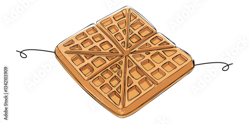 Viennese waffles continuous single one line minimalist illustration of Viennese waffles, presented as a delicious breakfast dessert, created with a continuous single line drawing technique. 