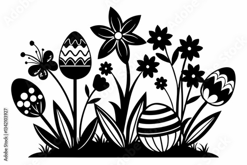 spring easter flower line art silhouette vector illustration