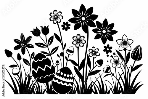 spring easter flower line art silhouette vector illustration