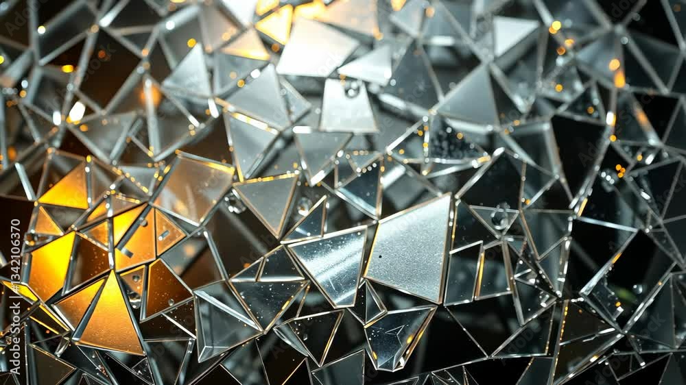 Abstract Closeup of Shattered Mirror Fragments with Gold and Silver Reflections Abstract Closeup of Shattered Mirror Fragments with Gold and Silver Reflections
