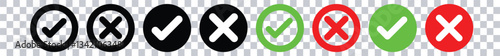 green tick and red cross button.