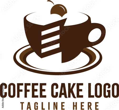 coffee and cake cup logo with vector icon