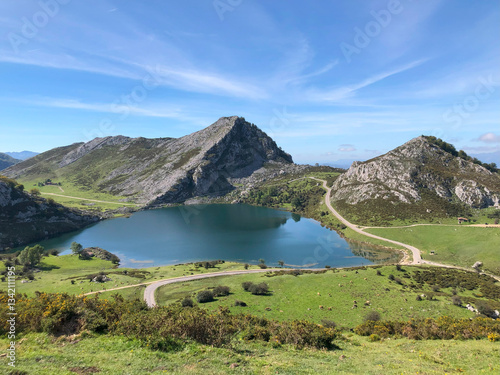 View from the viewpoint of entrelagos in the Lakes of Covadonga
