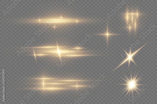 Golden light. Light star, gold png. Light flash of gold. Light rays. Vector illustration.