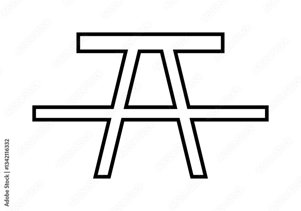 Icono negro de mesa de picnic en fondo blanco