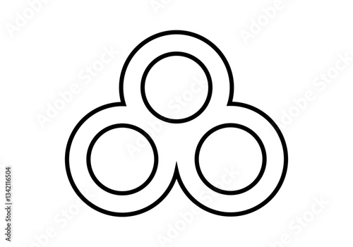 Icono negro de tres círculos fusionados en fondo blanco
