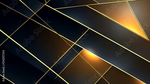 Dark, geometric, glowing design.  Golden lines illuminate dark panels