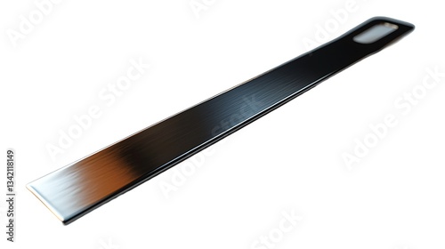A simple metal bookmark with a sleek finish, spotlighted, isolated on white background