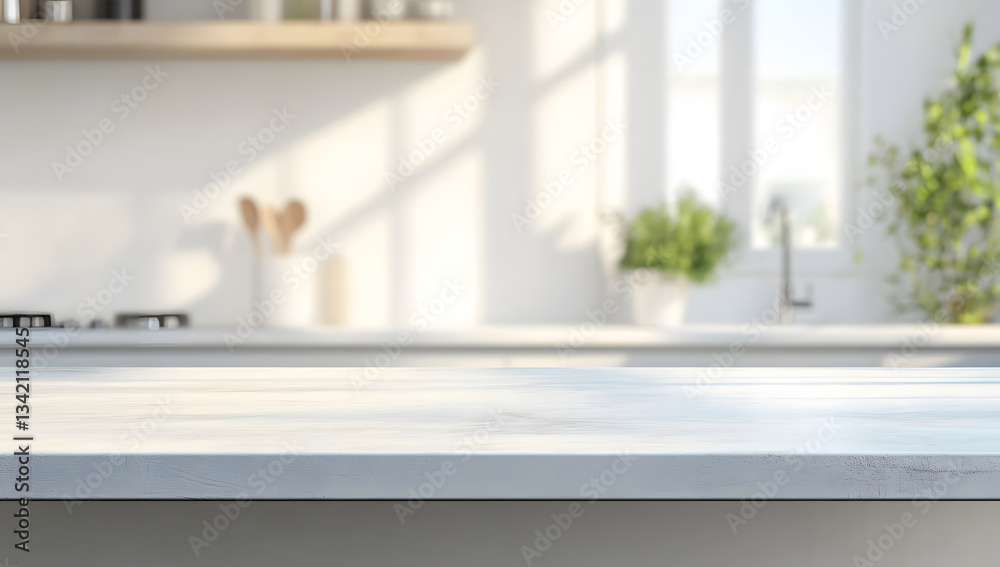 Fototapeta premium Bright Kitchen Countertop Mockup Clean White Surface for Product Display