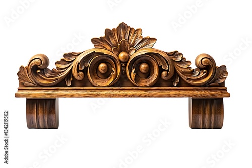A simple wooden frame with elegant details, spotlighted, isolated on white background