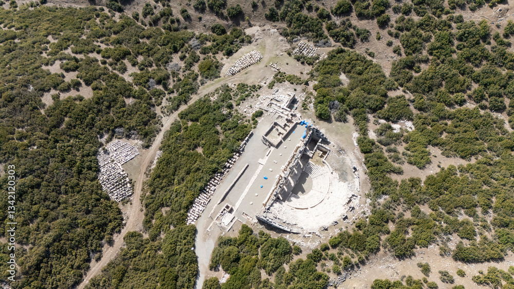 Aerial view of Kibyra ancient city. Burdur, Turkey