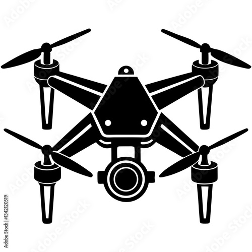 Silhouette of a modern drone hovering in mid-air, designed for high-tech photography and aerial surveillance