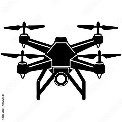 Silhouette of a modern drone hovering in mid-air, designed for high-tech photography and aerial surveillance
