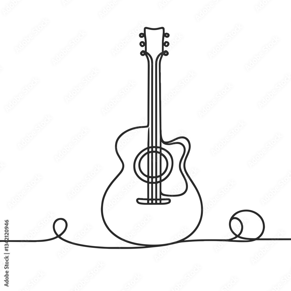 Fototapeta premium Acoustic guitar in line art style against transparent background