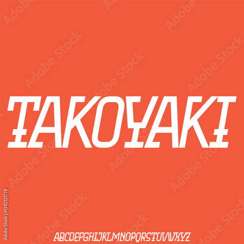 Decorative slab serif alphabet display font vector. Asian food typeface